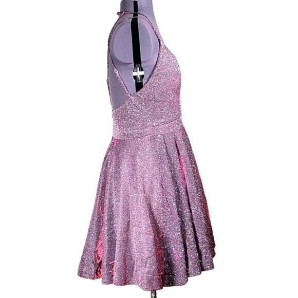 Sequin Hearts Pink Shimmery Fit&Flare Dress Sz 13 - Picture 3 of 14